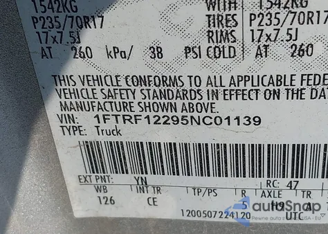 2005 Ford F-150 Stx/Xl/Xlt из США, поврежденный, VIN 1FTRF12295NC01139